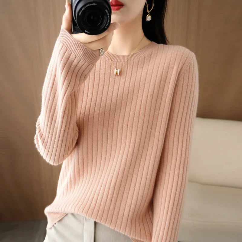 Women Sweaters Autumn Winter Long Sleeve Pullovers O-neck Stripe Warm Pullover Korean Fashion Bottoming Shirts Loose Jumper