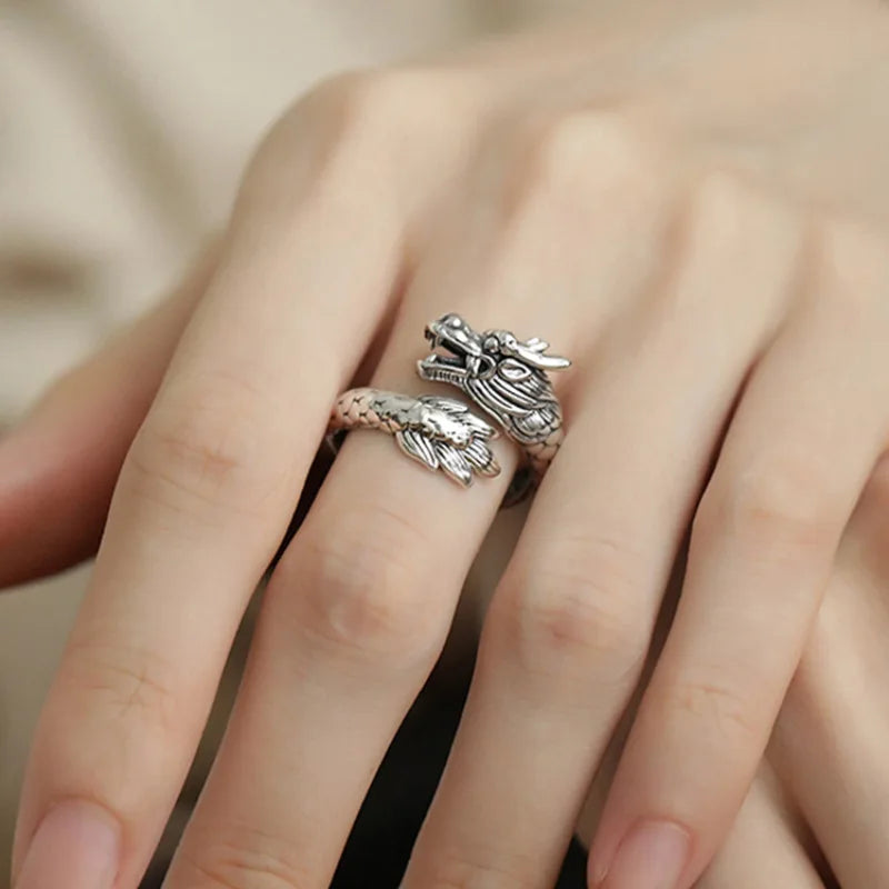 VENTFILLE 925 Sterling Silver Rings INS Fashion Hip Hop Vintage Couples Hollow Lines Punk Thai Silver Party Adjustable  Jewelry