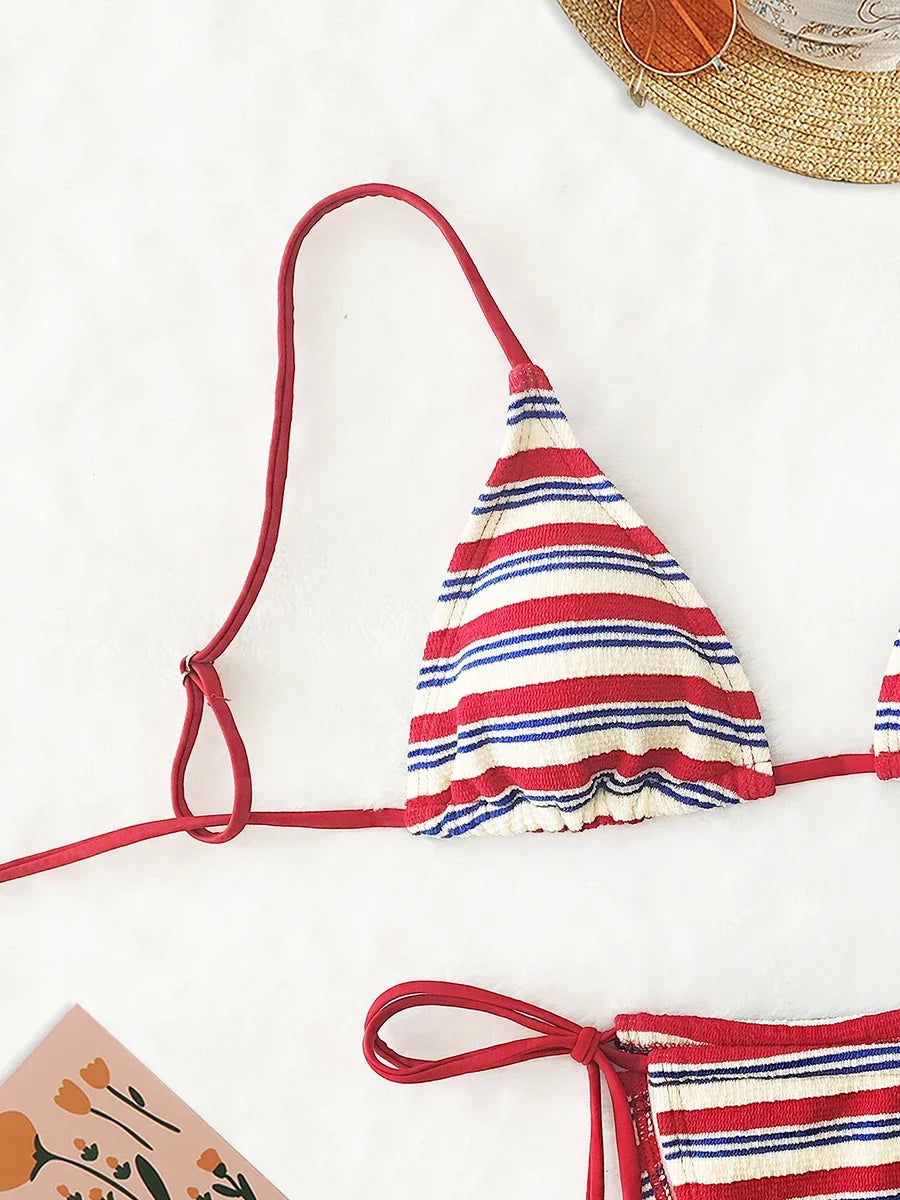 Women's Sexy Push-Up Two-Piece Swimsuit  Bathing Suit Micro Beachwear Stripe Bikini Set Swimwear Trendy Mciro