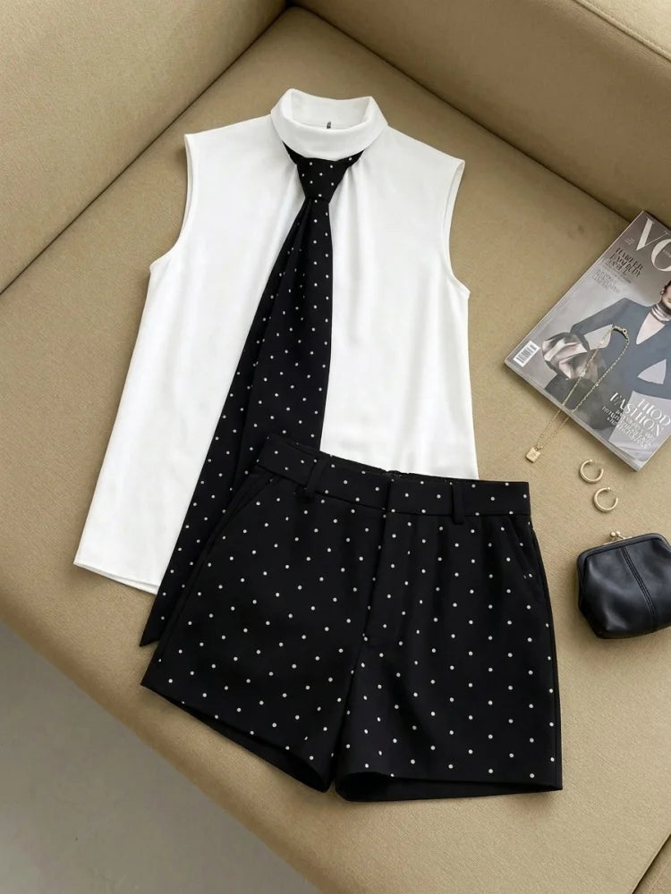 Old Money Tailored Shorts & Vest Matching Set Preppy Style Sleeveless Blouse 2 Piece Co-ord Suit Women Summer Office Casual Outfit