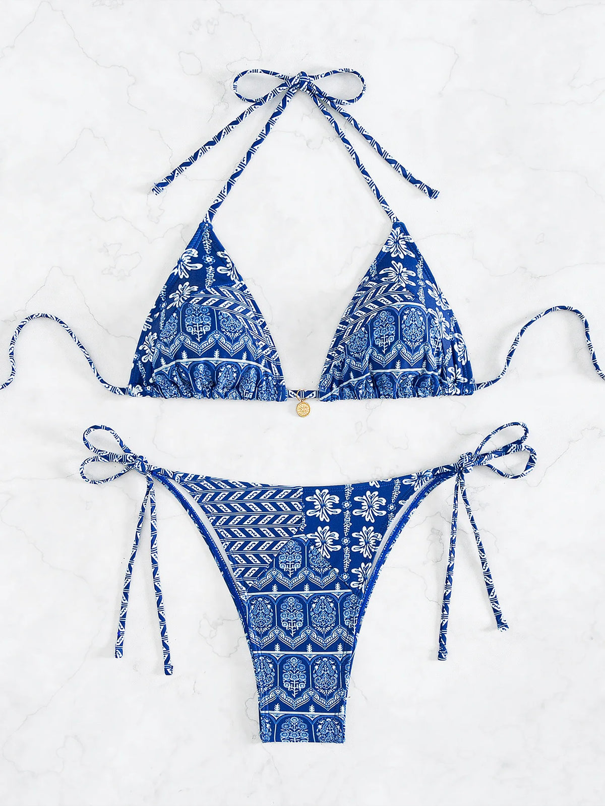 " New Triangle Bikini Set - Floral Print Push Up Swimsuit & Brazilian Bottoms"
