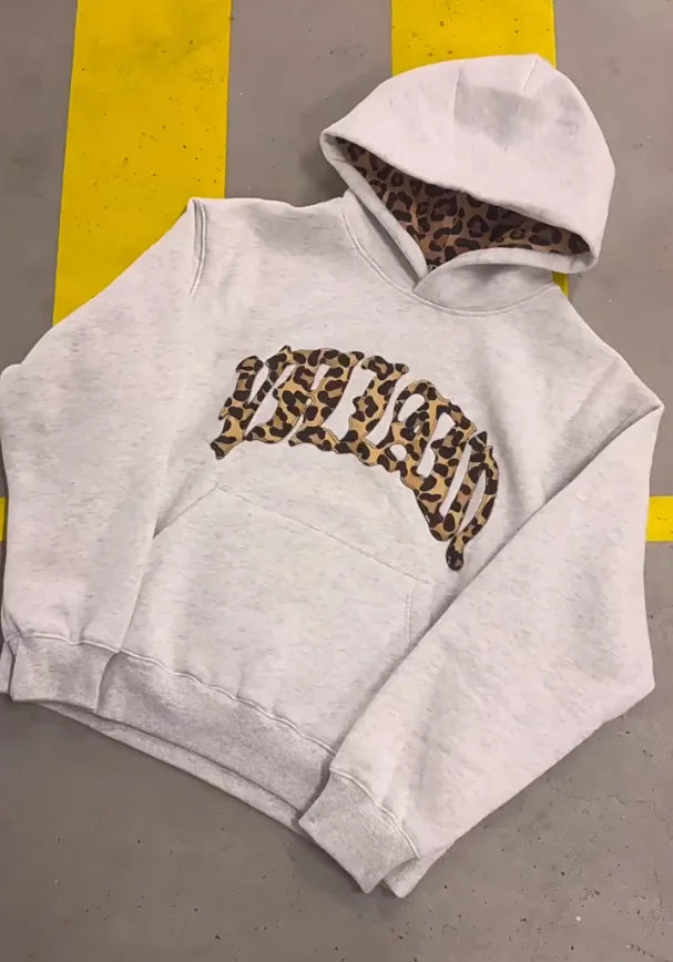 European and American New Trendy High Street Leopard Print Loose Hooded Sweatshirt Casual Stacking Sweatpants