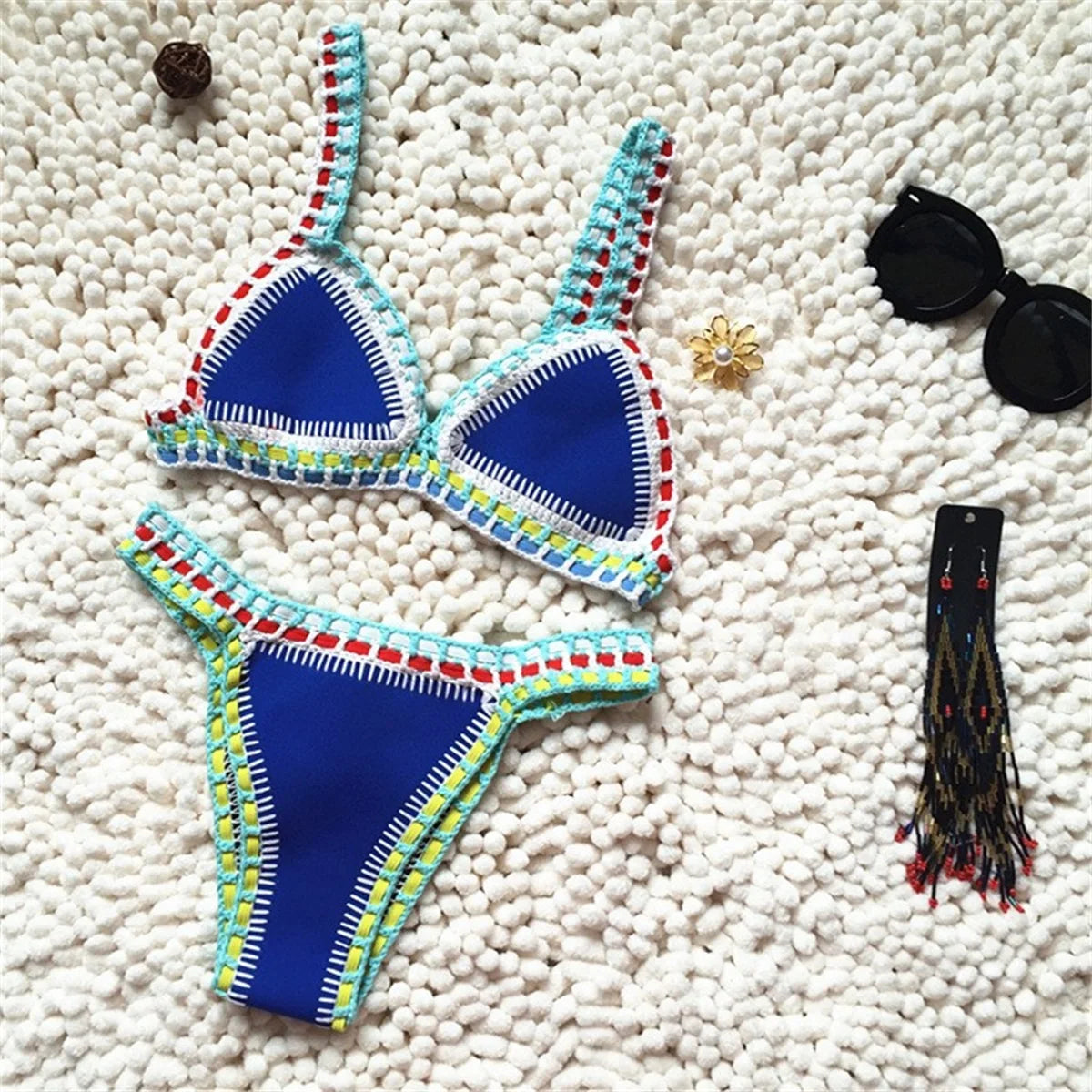 Pink Crochet Bikini  Sexy Women Swimsuit Female Swimwear Micro Bikini Set Bandeau Swimming Suit Beachwear Brazilian Biquini