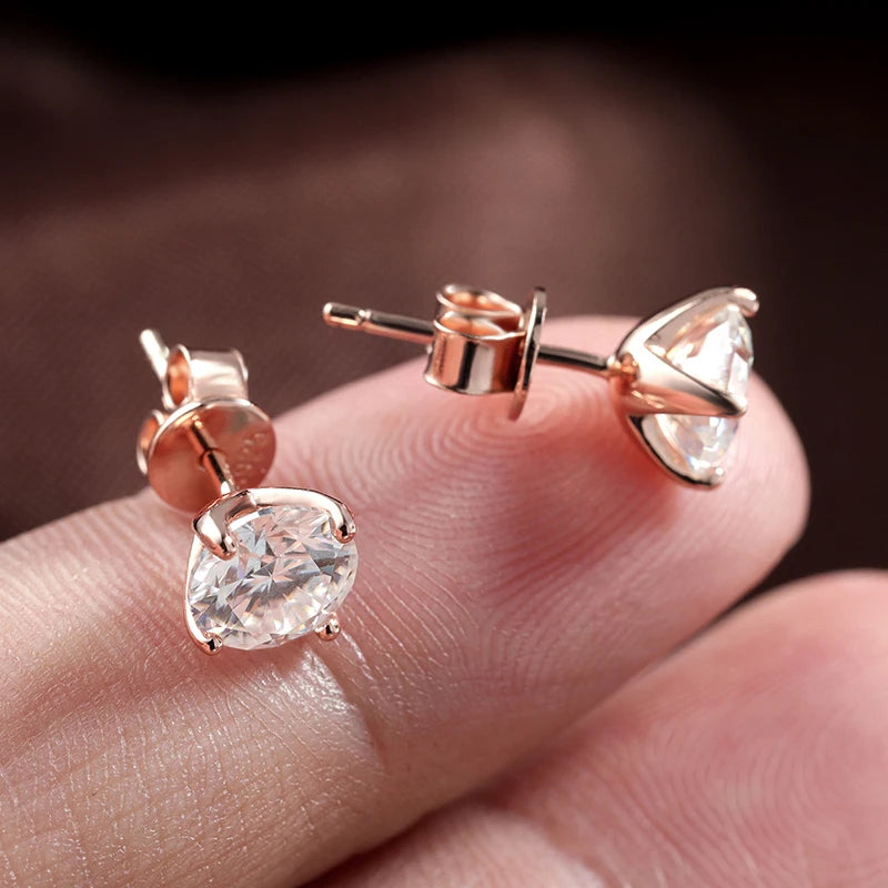 Smyoue 0.2-3CT Rose Gold Color Moissanite Stud Earrings for Women Sparkling Classic Wedding Lab Diamond Earring Pure 925 Silver