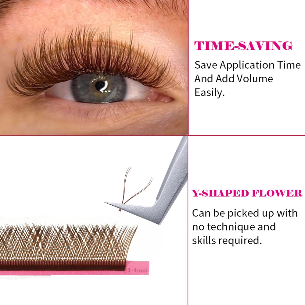FADVAN Brown YY D/M(LU)/L Curl Eyelash Extension 0.07mm Natural Premade Lash 2D W Shape Style Soft Faux Mink Light False Lashes