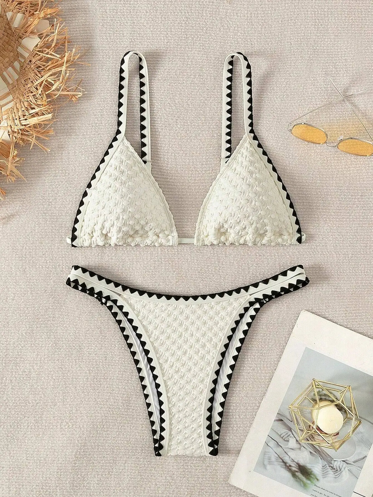 Swimwear White 2 Piece Strapless Swimsuit for Women Sexy Bandeau Backless Bikini Set Lace-up Patchwork Bathing Suit  New