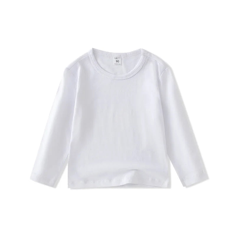Kids Cotton Long Sleeve Tee Crew Neck Basic Tops Casual Soft Breathable T-Shirt Boys Girls Spring 2-8Y Children Clothes
