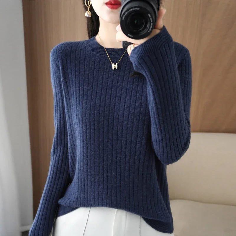 Women Sweaters Autumn Winter Long Sleeve Pullovers O-neck Stripe Warm Pullover Korean Fashion Bottoming Shirts Loose Jumper