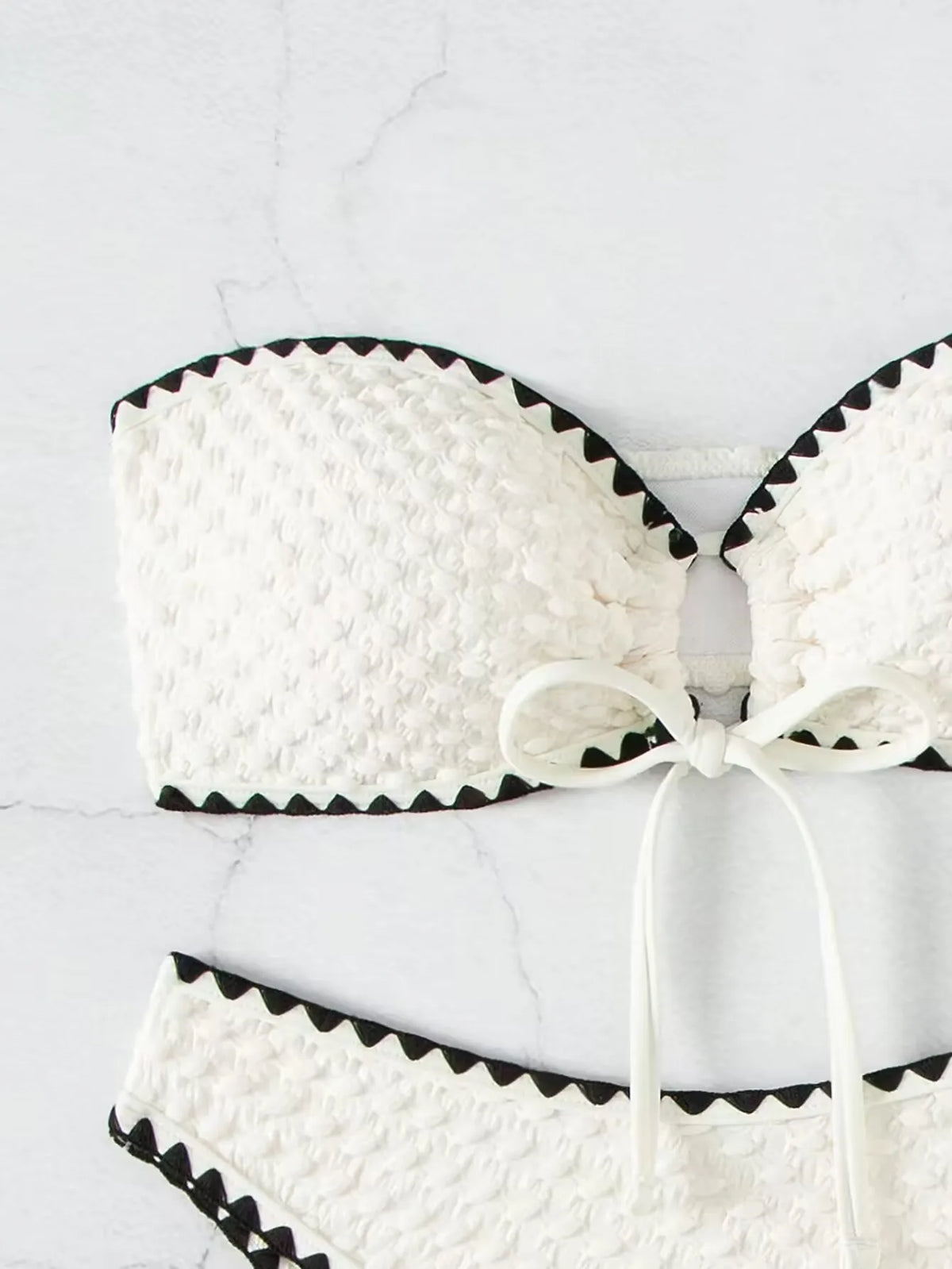 Swimwear White 2 Piece Strapless Swimsuit for Women Sexy Bandeau Backless Bikini Set Lace-up Patchwork Bathing Suit  New
