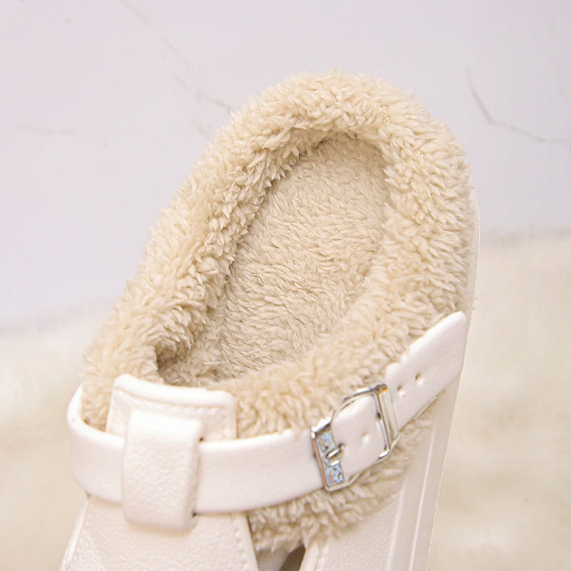 Winter Warm Fluffy Clogs Slippers Women Eva Waterproof Non