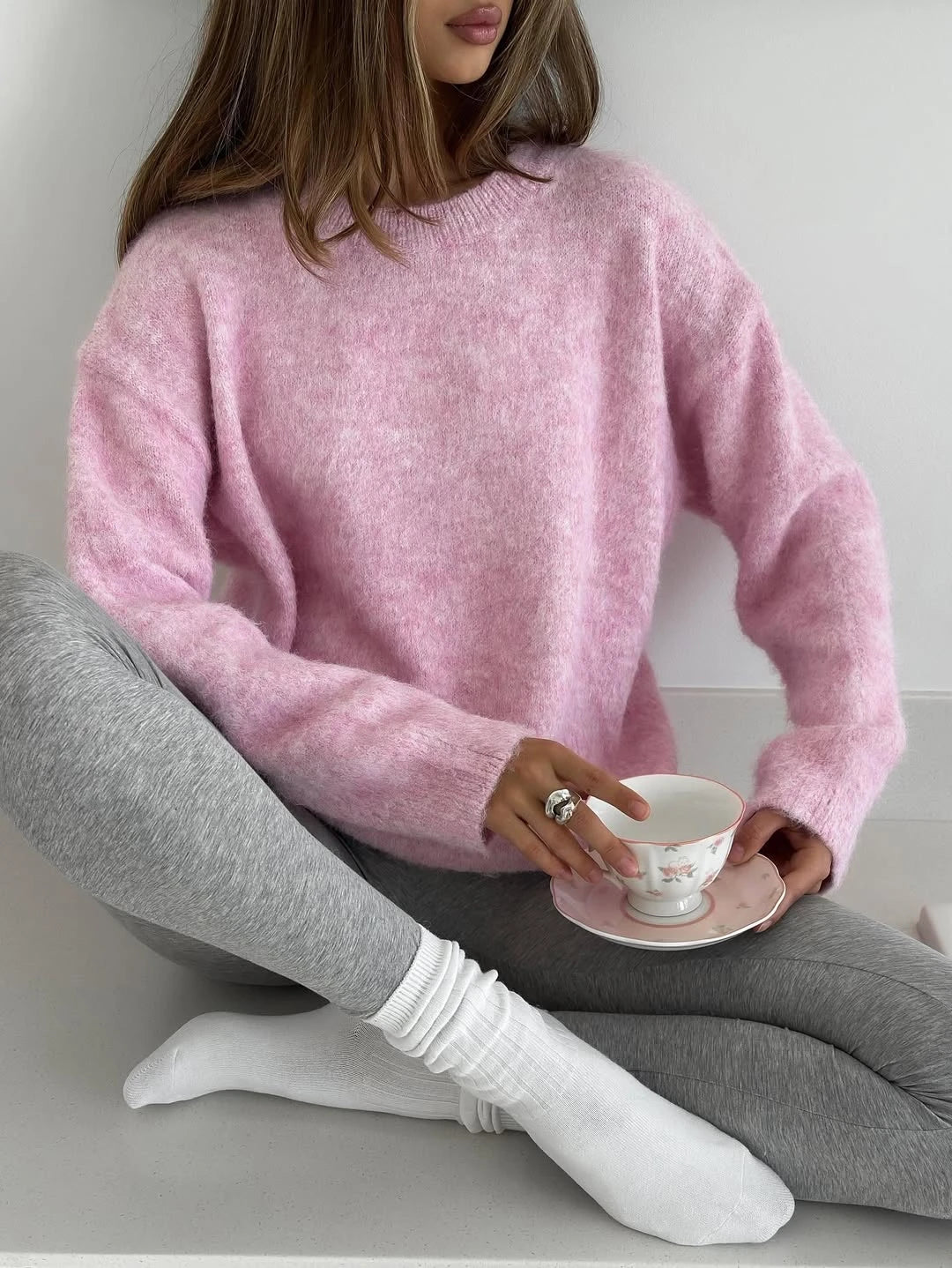 Hirsionsan Basic O Neck Basic Sleeve Sweater Women  Oversized Short Knitted Wool Pullover Female Casual Thick Warm Soft Tops