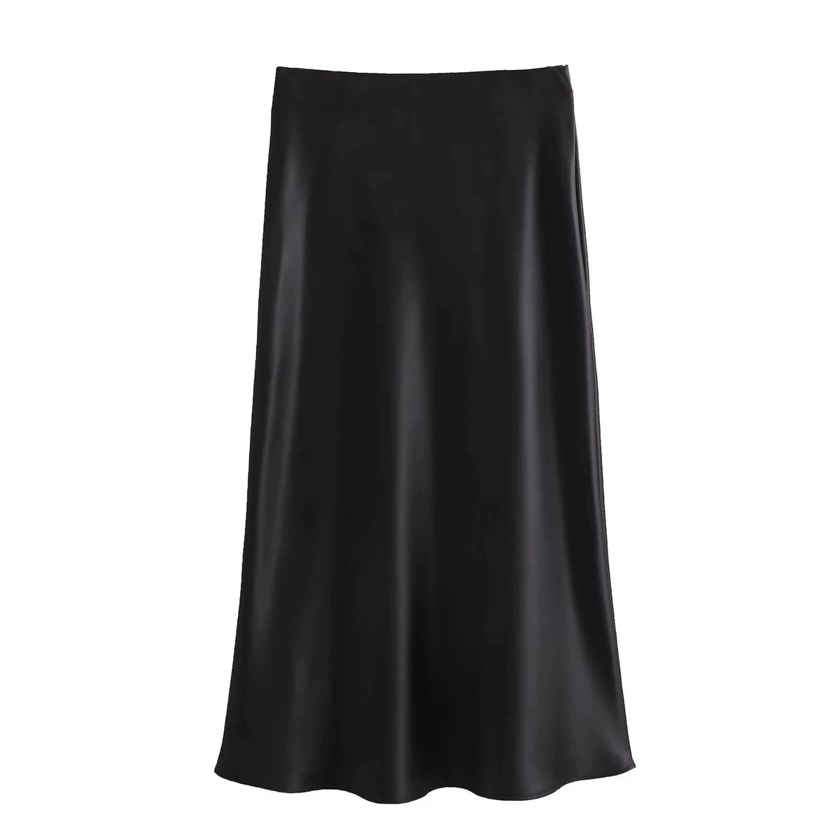 KONDALA Vintage Satin Solid Long Skirts Women High Waist Elastic Silky Skirts Fashion  Spring Elegant Straight Skirts