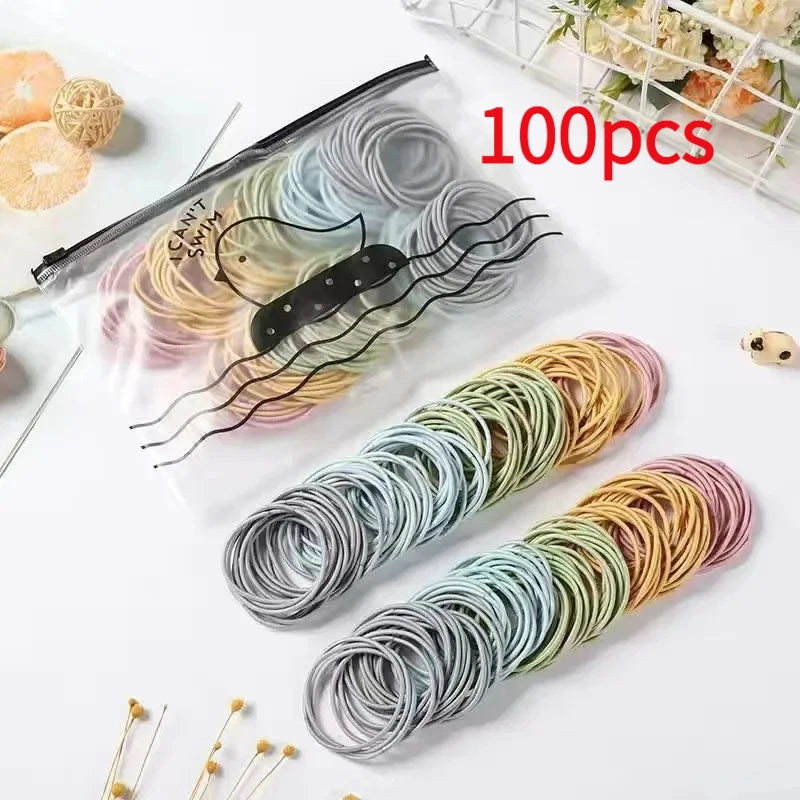 New 100PCS/Set Women 4CM Basic Nylon Elastic Hair Bands Ponytail Hair Scrunchie Rubber Bands Headband Hair Accessories Headwear