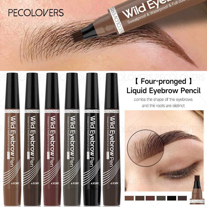 4 Fork Eyebrow Pen,Waterproof Smooth,Non-Dyeing Eyebrow Pencil,Fast drying,Long-Lasting Liquid Eyebrow Pen
