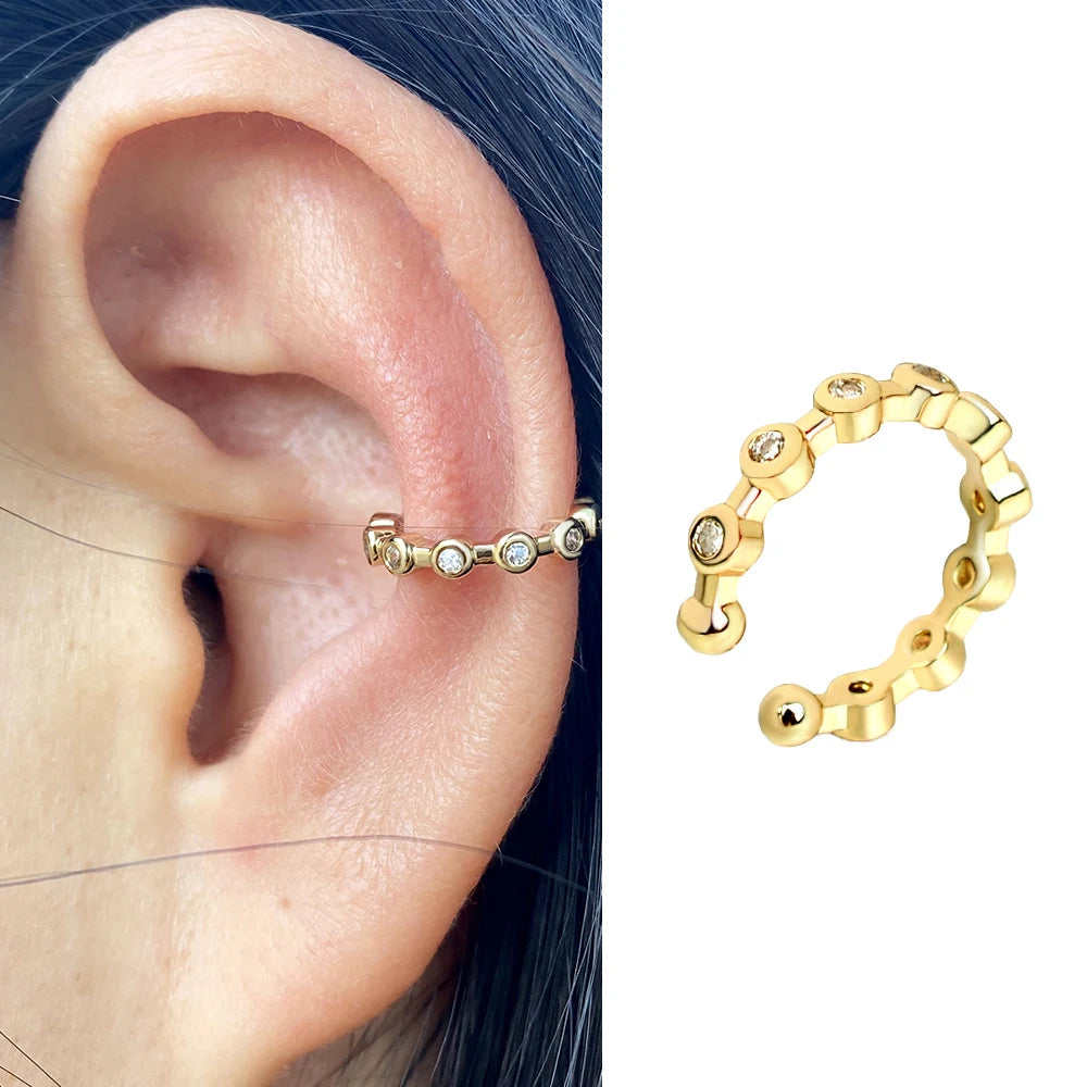 1Piece Geometry Rainbow CZ Cuff Wrap Clip On Earrings Women Girls Climber Ear Cartilage Bone Clips Fake Earring Non Piercing