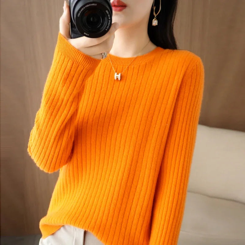 Women Sweaters Autumn Winter Long Sleeve Pullovers O-neck Stripe Warm Pullover Korean Fashion Bottoming Shirts Loose Jumper