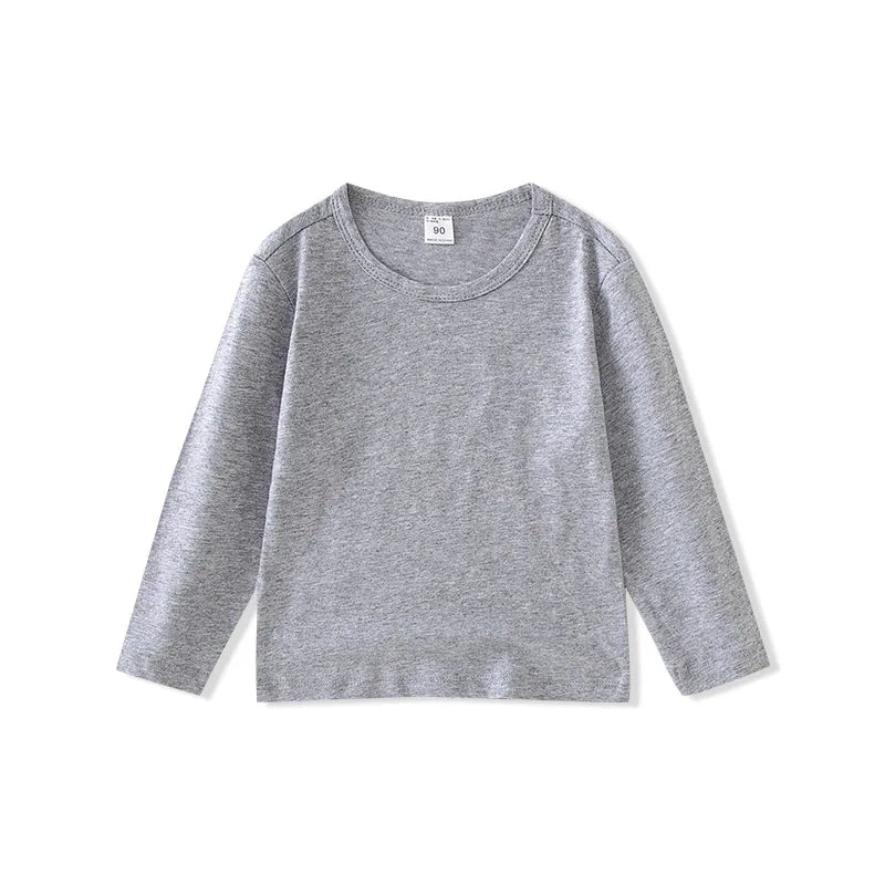Kids Cotton Long Sleeve Tee Crew Neck Basic Tops Casual Soft Breathable T-Shirt Boys Girls Spring 2-8Y Children Clothes