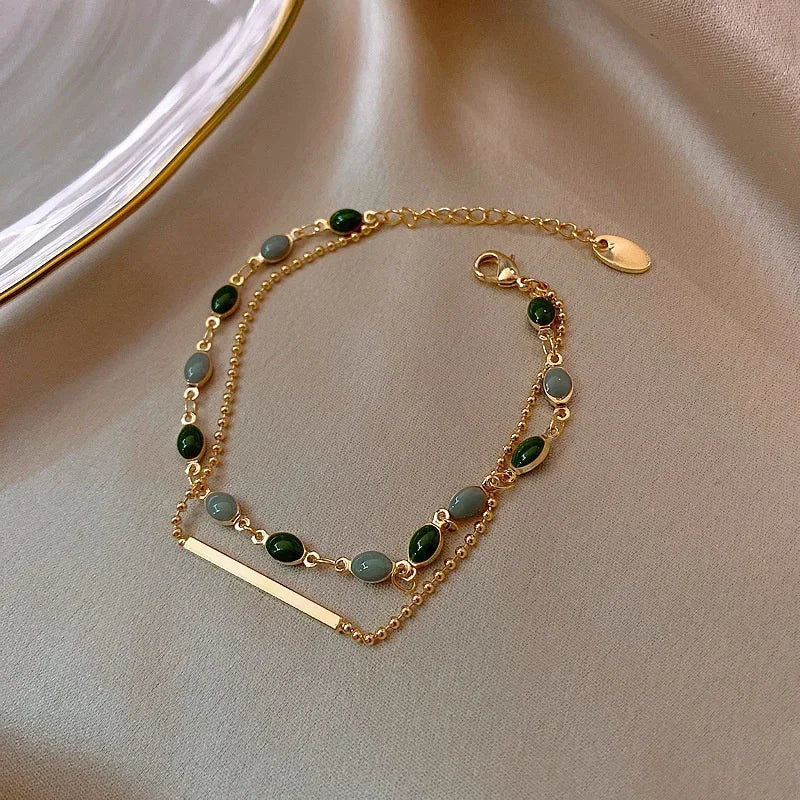 Gold Crystal Charm Layered Bracelet