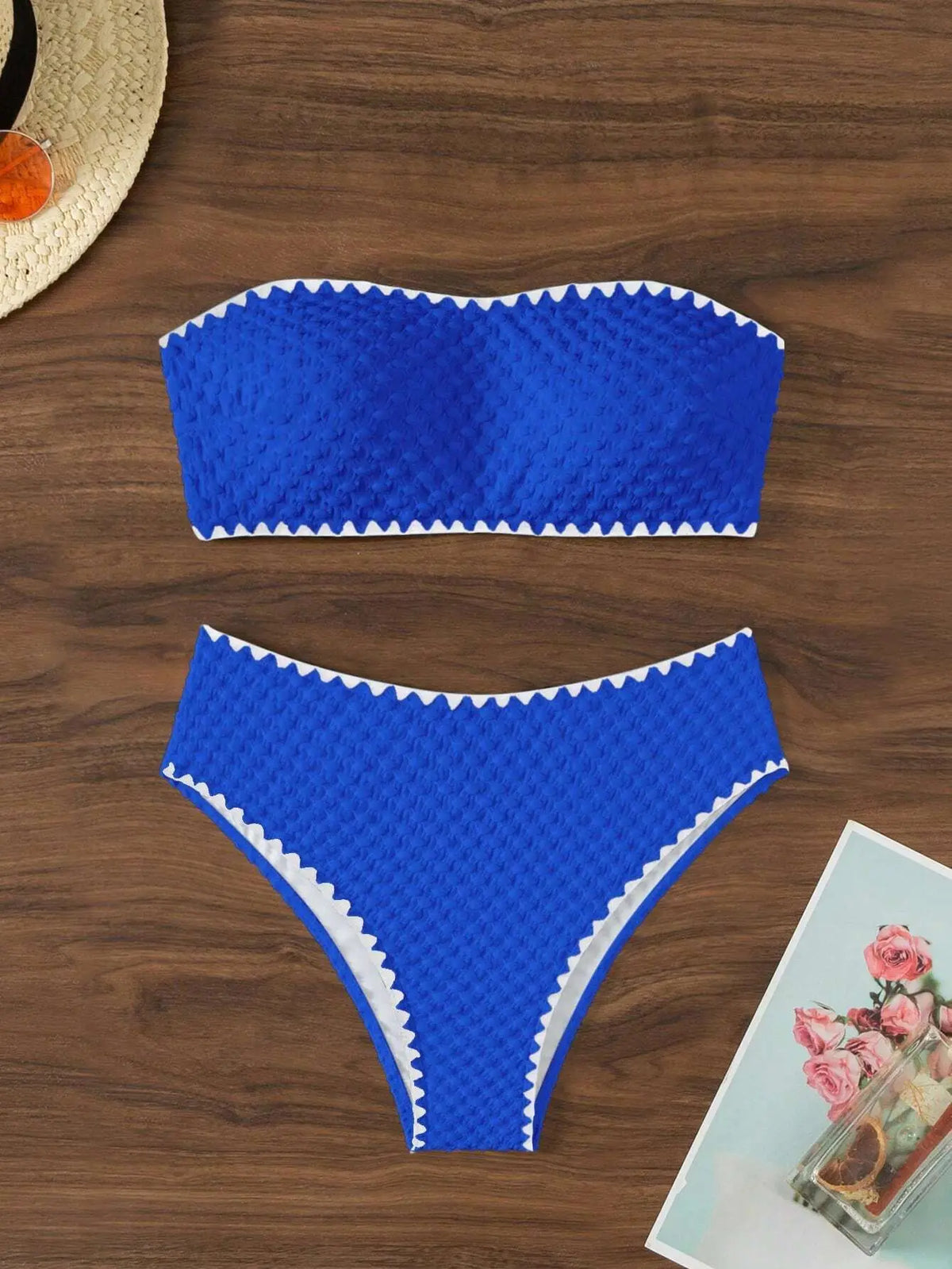 Swimwear White 2 Piece Strapless Swimsuit for Women Sexy Bandeau Backless Bikini Set Lace-up Patchwork Bathing Suit  New