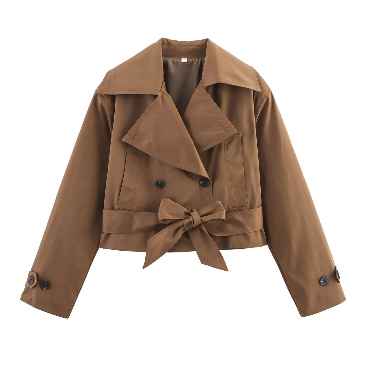 SLTNX  New Women's British Wind Trench Coat Style Double-breasted Long Sleeve Belt Lapel Jacket Short Coat