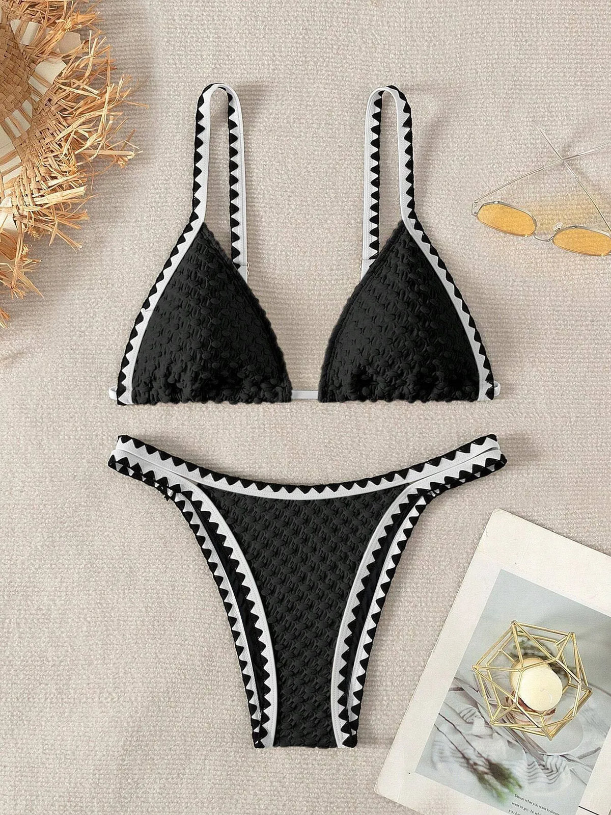 Swimwear White 2 Piece Strapless Swimsuit for Women Sexy Bandeau Backless Bikini Set Lace-up Patchwork Bathing Suit  New