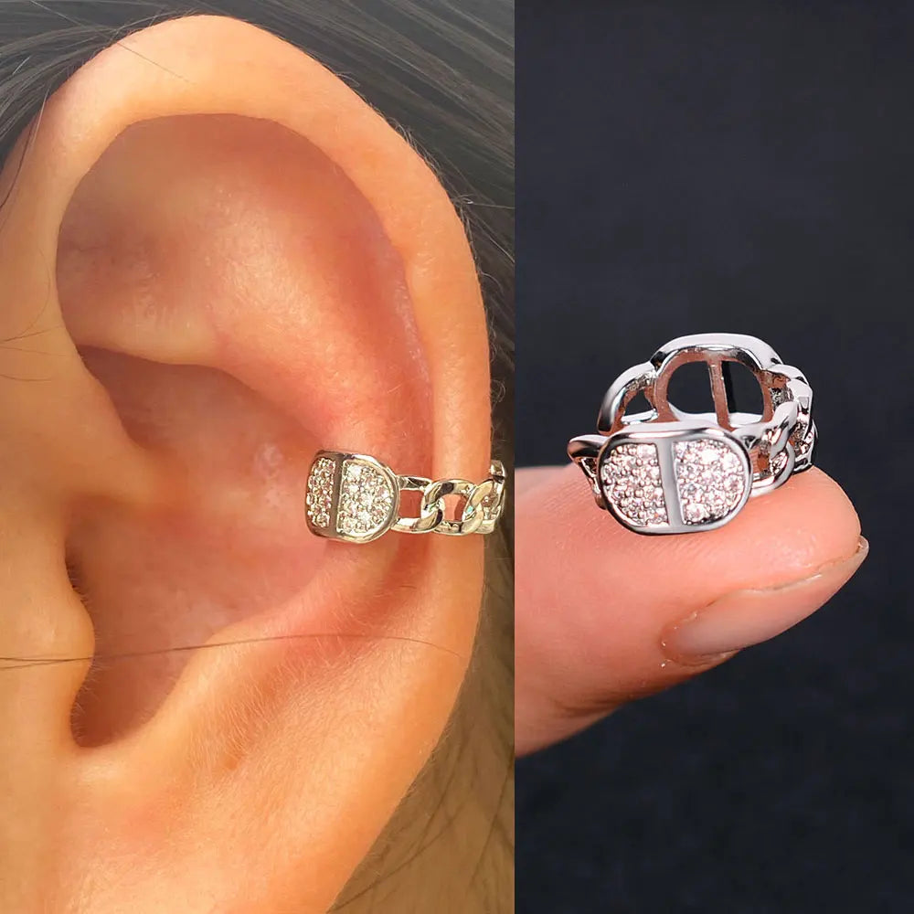 1Piece Geometry Rainbow CZ Cuff Wrap Clip On Earrings Women Girls Climber Ear Cartilage Bone Clips Fake Earring Non Piercing