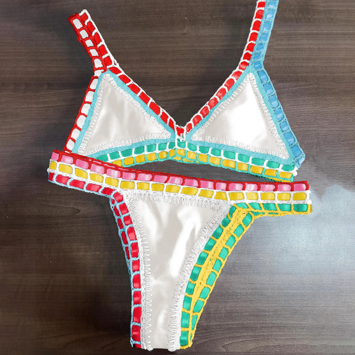 Pink Crochet Bikini  Sexy Women Swimsuit Female Swimwear Micro Bikini Set Bandeau Swimming Suit Beachwear Brazilian Biquini
