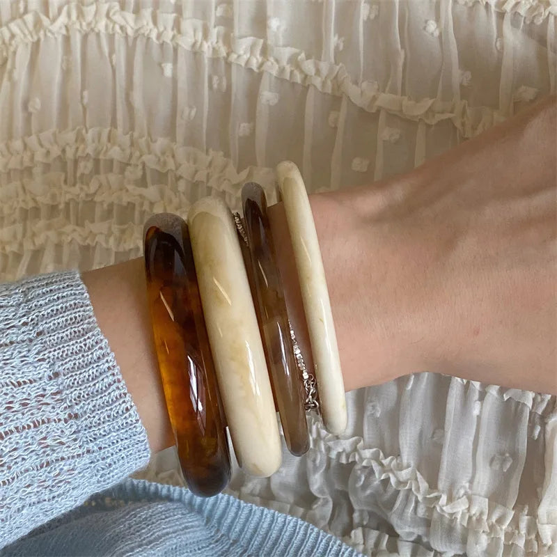 Retro Brown Resin Bangles Acrylic Marble Bracelet For Women Fashion Party Jewelry Gift