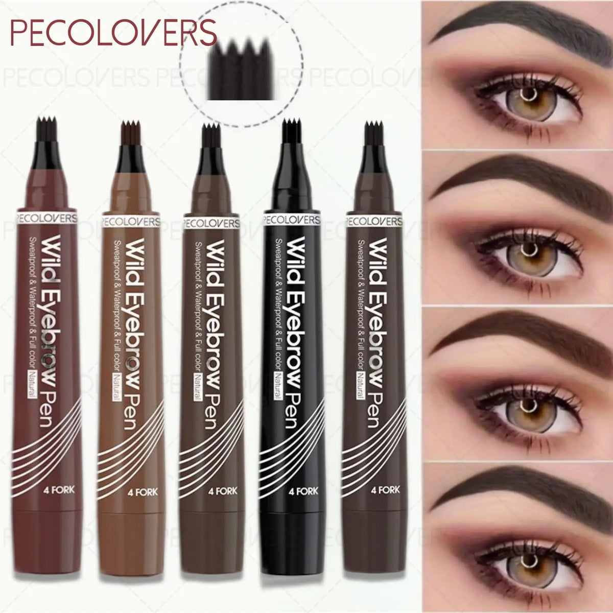 4 Fork Eyebrow Pen,Waterproof Smooth,Non-Dyeing Eyebrow Pencil,Fast drying,Long-Lasting Liquid Eyebrow Pen