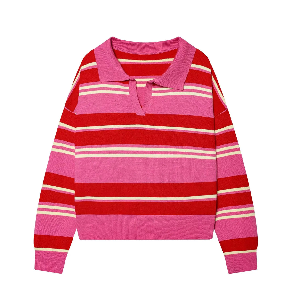 Autumn Women's  New Knitted Striped Sweater Polo Neck Pullover Autumn Fashion Loose Elegant Warm Young Women Sweater Street