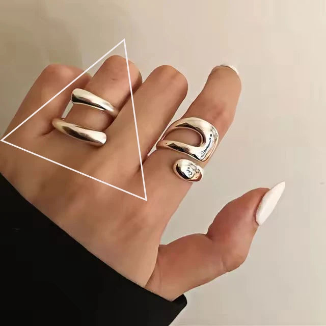 VENTFILLE 925 Sterling Silver Rings INS Fashion Hip Hop Vintage Couples Hollow Lines Punk Thai Silver Party Adjustable  Jewelry