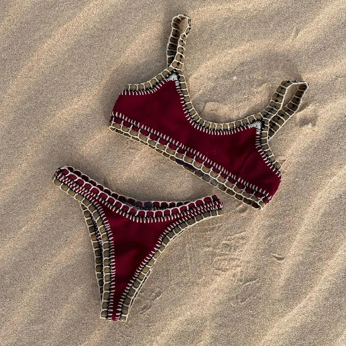 Pink Crochet Bikini  Sexy Women Swimsuit Female Swimwear Micro Bikini Set Bandeau Swimming Suit Beachwear Brazilian Biquini