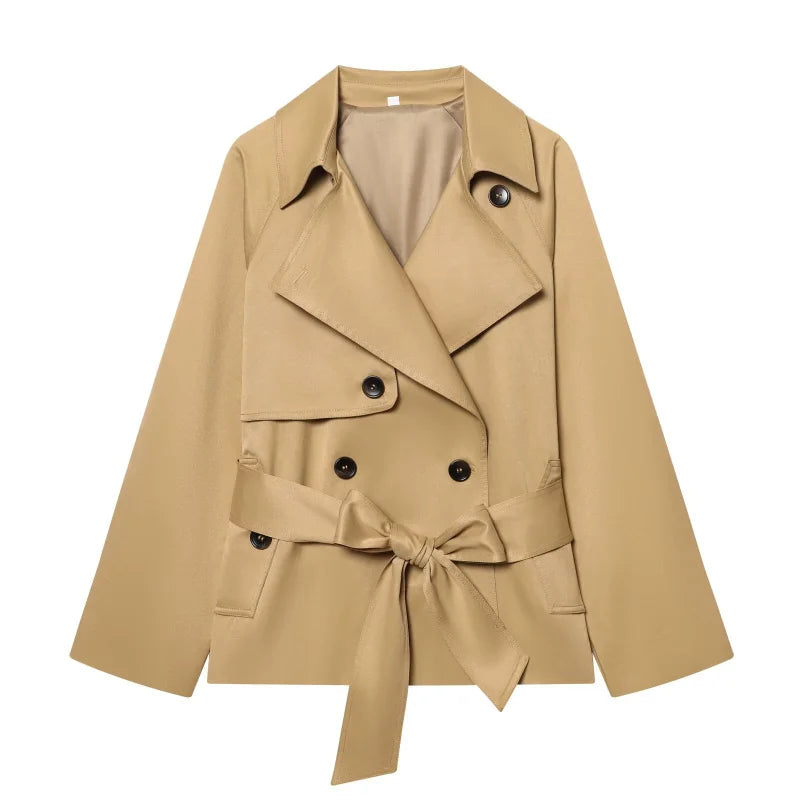 ETJ Autumn  new collection  women's British style lapel double-breasted Maillard color belt casual trench coat