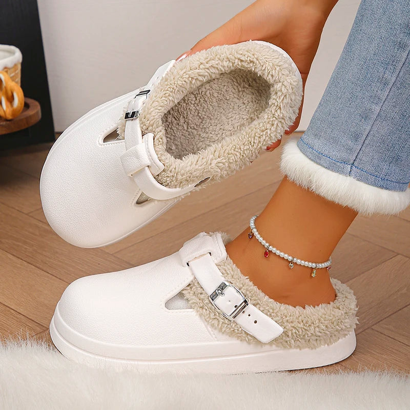 Winter Warm Fluffy Clogs Slippers Women Eva Waterproof Non