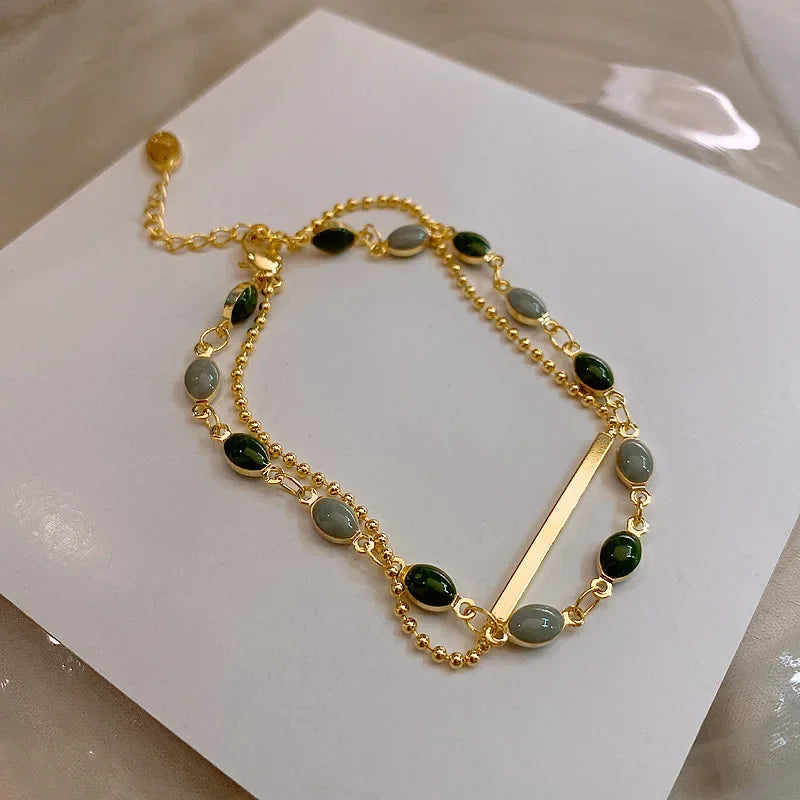 Gold Crystal Charm Layered Bracelet