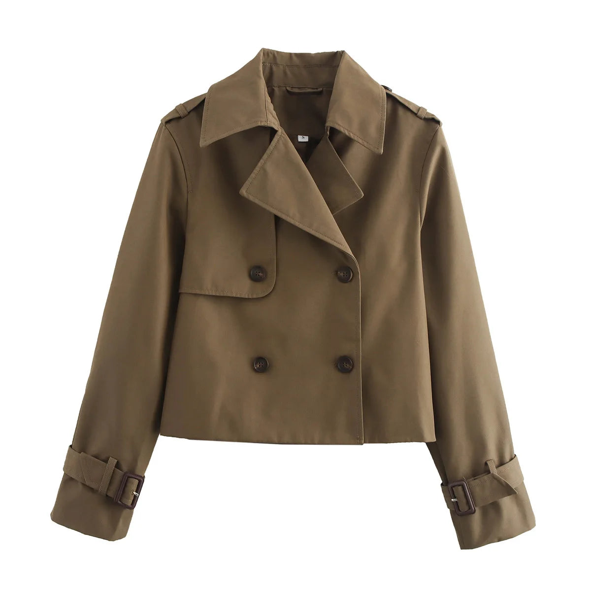 YENKYE New Autumn Women Solid Cropped Trench Coat Vintage Double Breasted Long Sleeve Short Jacket Lapel Collar Windbreaker
