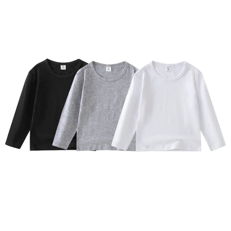 Kids Cotton Long Sleeve Tee Crew Neck Basic Tops Casual Soft Breathable T-Shirt Boys Girls Spring 2-8Y Children Clothes