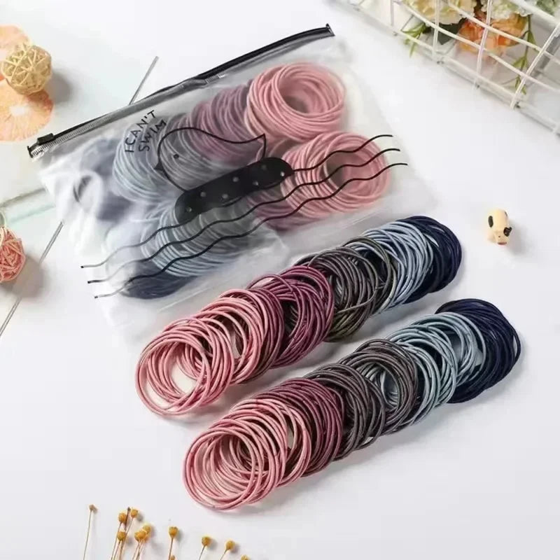 New 100PCS/Set Women 4CM Basic Nylon Elastic Hair Bands Ponytail Hair Scrunchie Rubber Bands Headband Hair Accessories Headwear