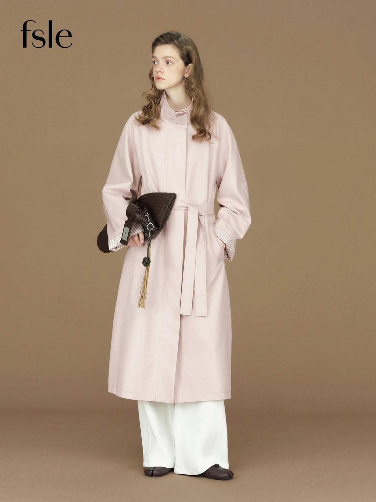 FSLE  Womens British Trench Coat Contrast Cuff Stand Collar Heritage Workwear Style Pink Black Khaki Short Long Trench Coat