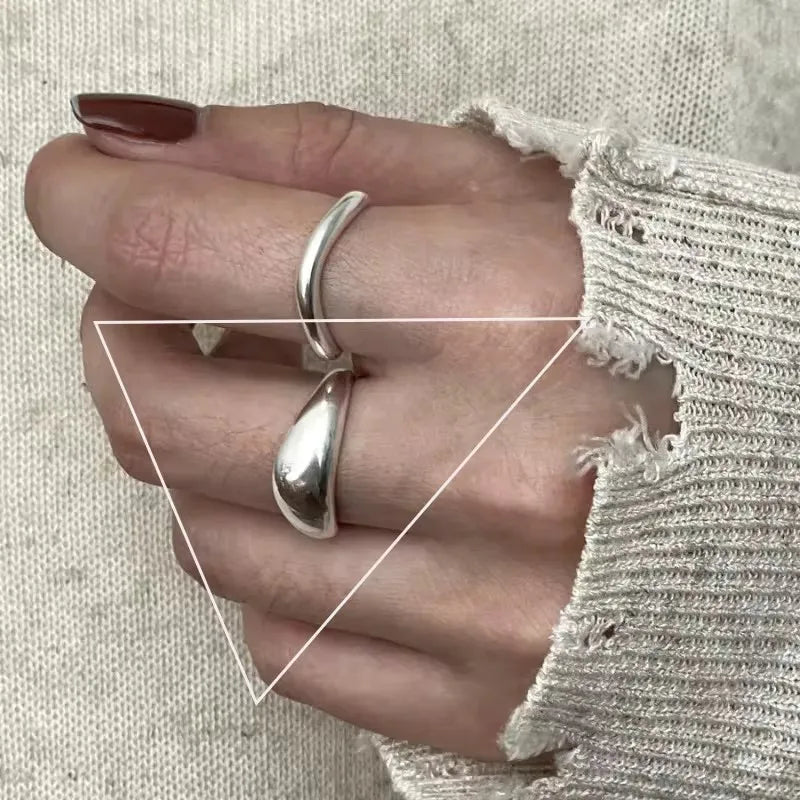 VENTFILLE 925 Sterling Silver Rings INS Fashion Hip Hop Vintage Couples Hollow Lines Punk Thai Silver Party Adjustable  Jewelry
