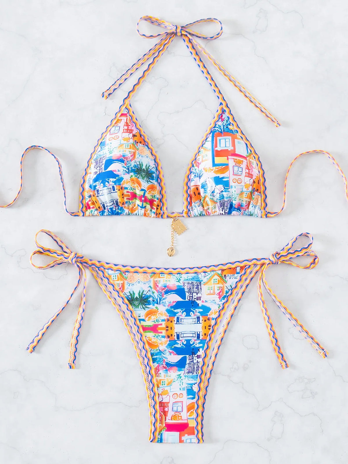 " New Triangle Bikini Set - Floral Print Push Up Swimsuit & Brazilian Bottoms"