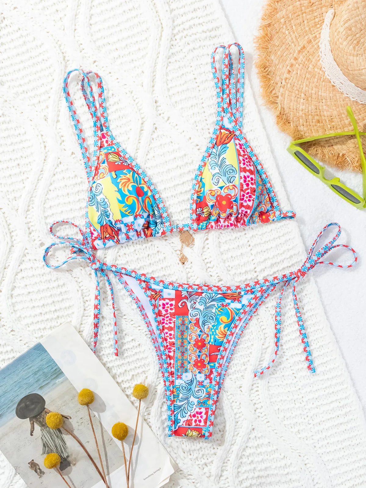 " New Triangle Bikini Set - Floral Print Push Up Swimsuit & Brazilian Bottoms"