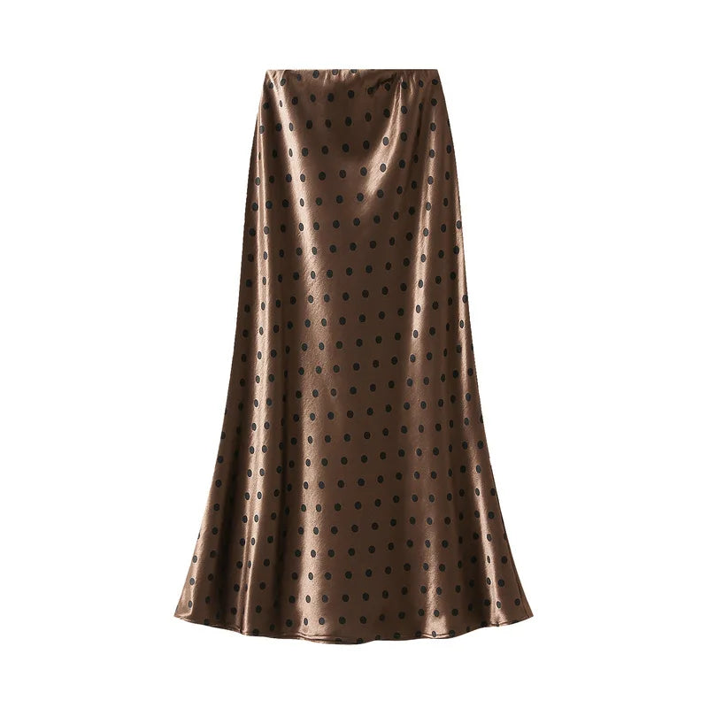 Seoulish Vintage Polka Dot Satin Mermaid Skirts for Women  New Spring Summer High Waist Casual Mid Length Women's Skirts