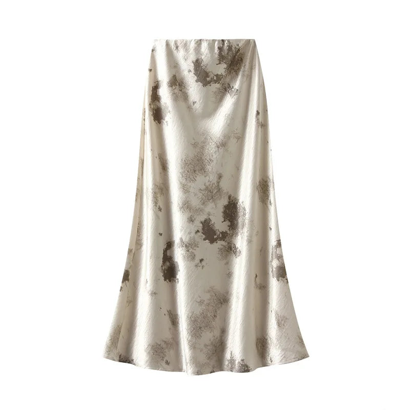 Seoulish Vintage Polka Dot Satin Mermaid Skirts for Women  New Spring Summer High Waist Casual Mid Length Women's Skirts