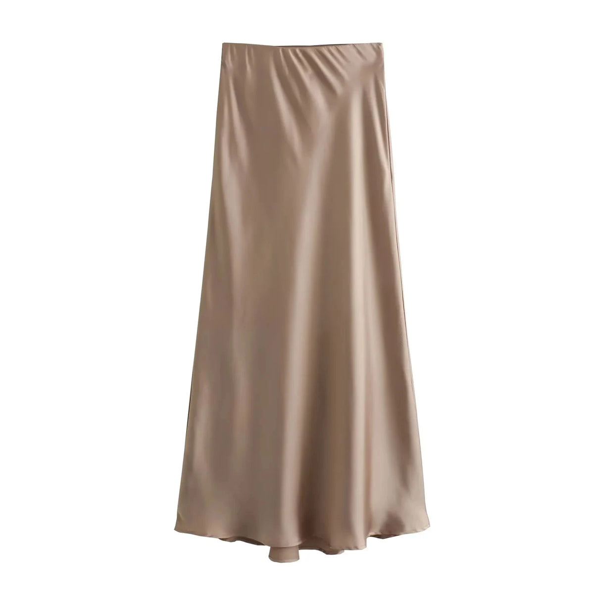 KONDALA Vintage Satin Solid Long Skirts Women High Waist Elastic Silky Skirts Fashion  Spring Elegant Straight Skirts