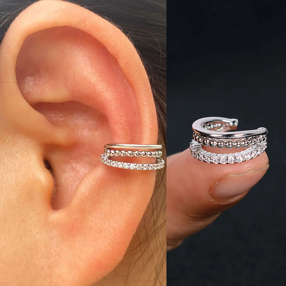 1Piece Geometry Rainbow CZ Cuff Wrap Clip On Earrings Women Girls Climber Ear Cartilage Bone Clips Fake Earring Non Piercing