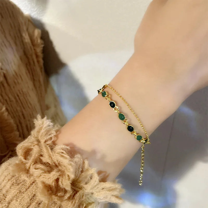 Gold Crystal Charm Layered Bracelet