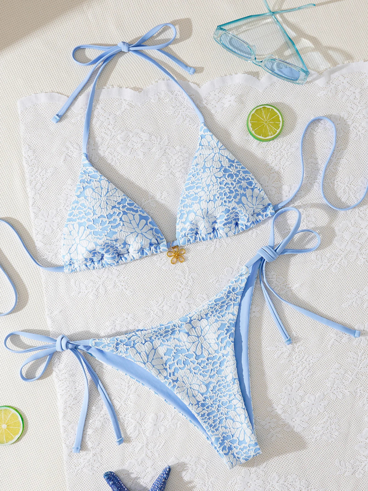" New Triangle Bikini Set - Floral Print Push Up Swimsuit & Brazilian Bottoms"