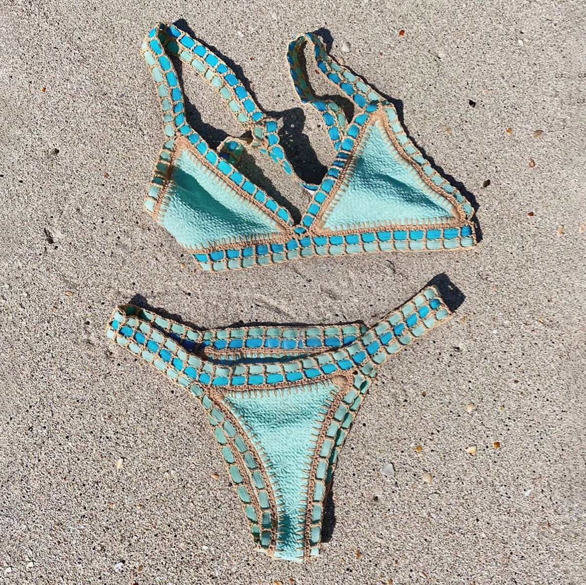 Green Crochet Bikini  Bandeau Biquini Women Sexy Swimsuit Push Up Swimwear Female Low Waist Swim Suits Bathingsuit Beachwear