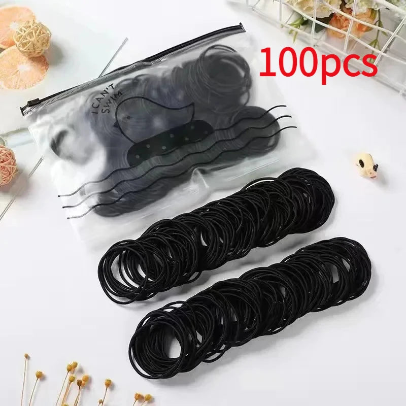 New 100PCS/Set Women 4CM Basic Nylon Elastic Hair Bands Ponytail Hair Scrunchie Rubber Bands Headband Hair Accessories Headwear